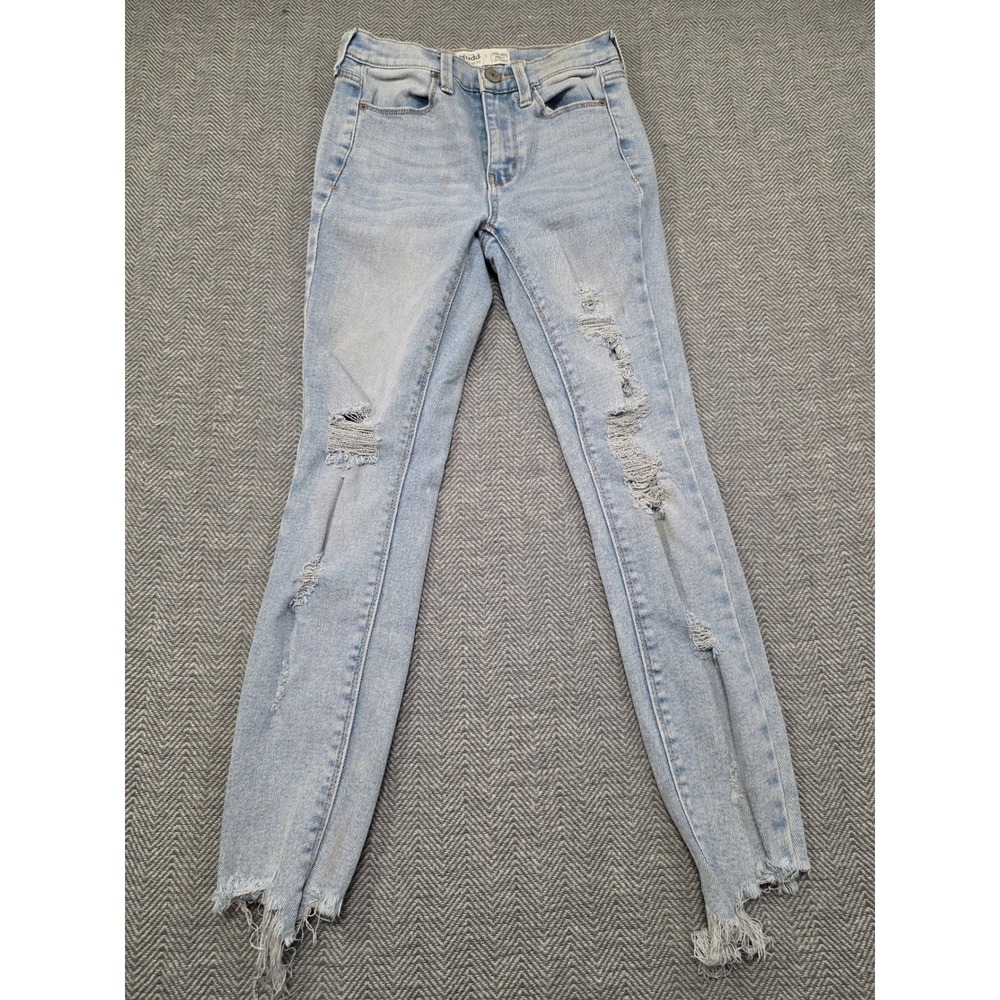 Mudd High-Rise Ankle Jegging Light Wash Distressed Frayed Hem Jeans Size 1